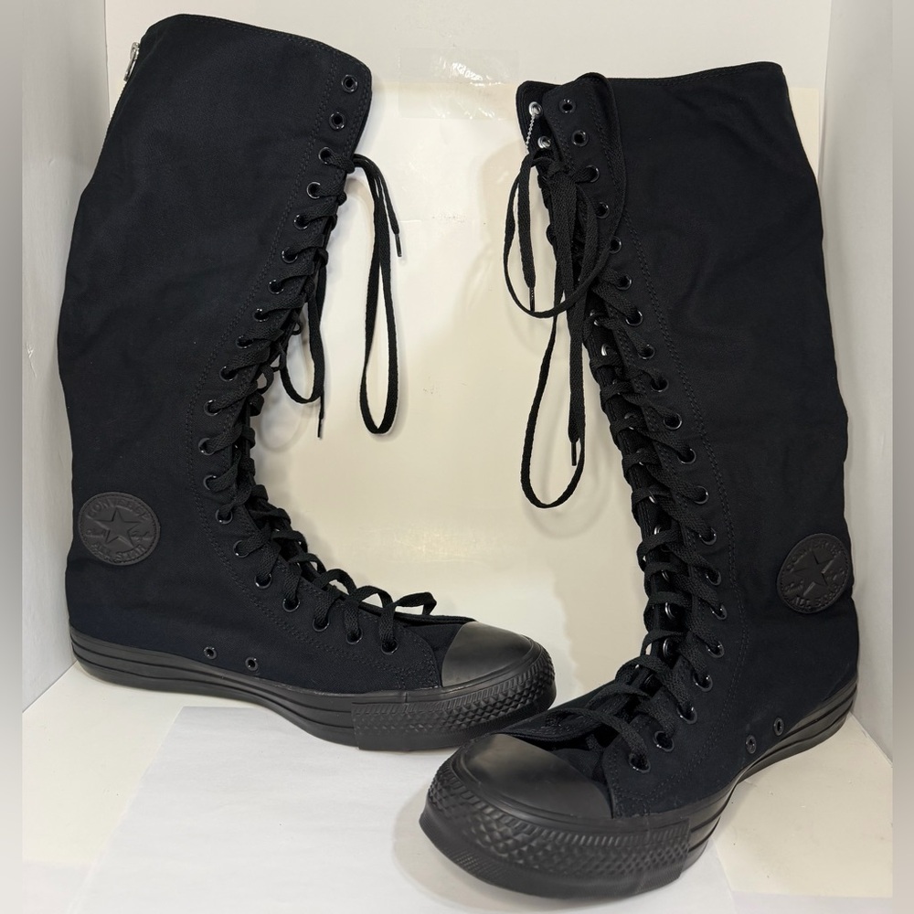 Converse All Star Triple Black Knee High Tall Canvas Sneakers Lace Up